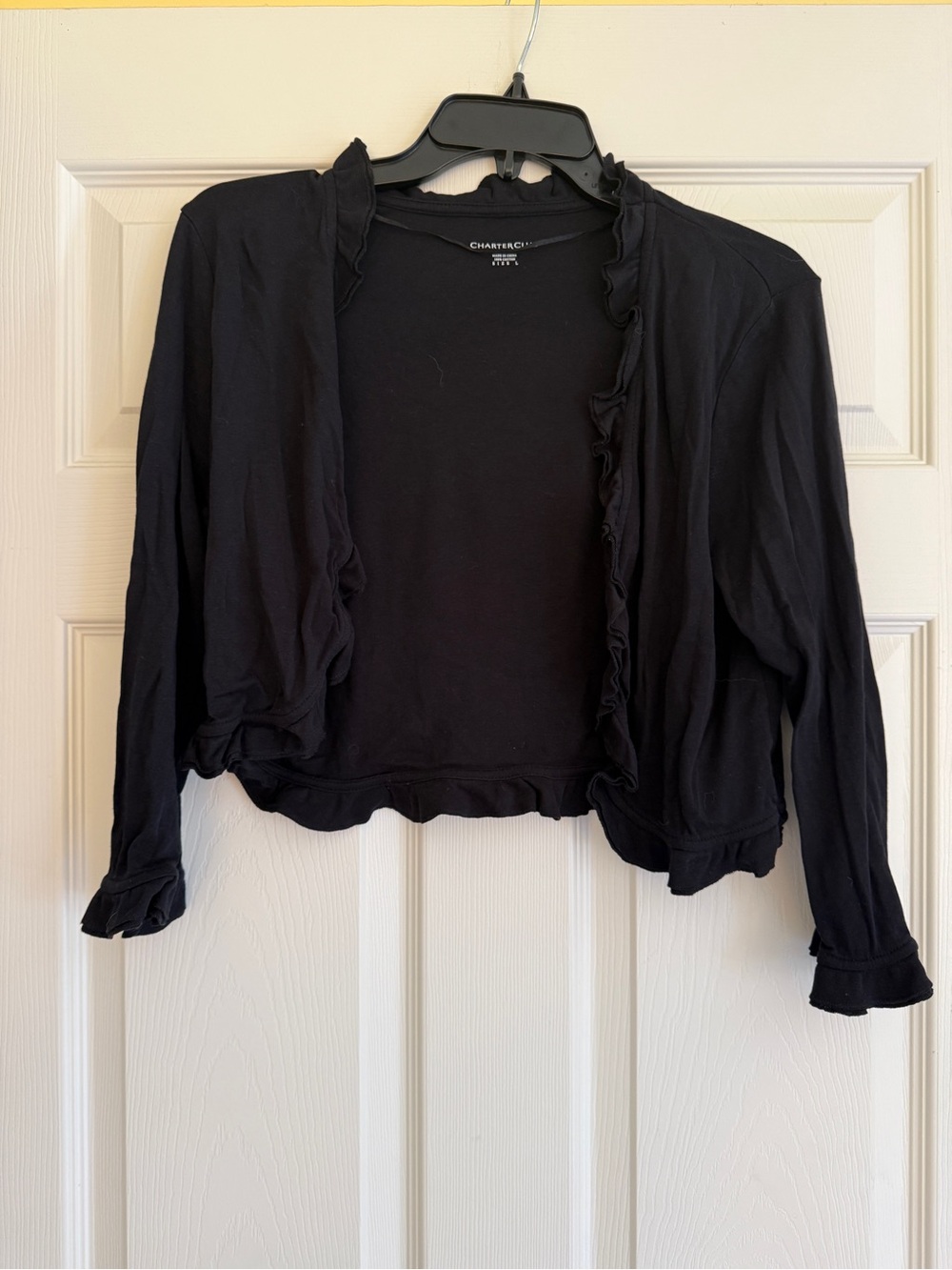 Charter Club Black Ruffle-Trim Cropped Cardigan